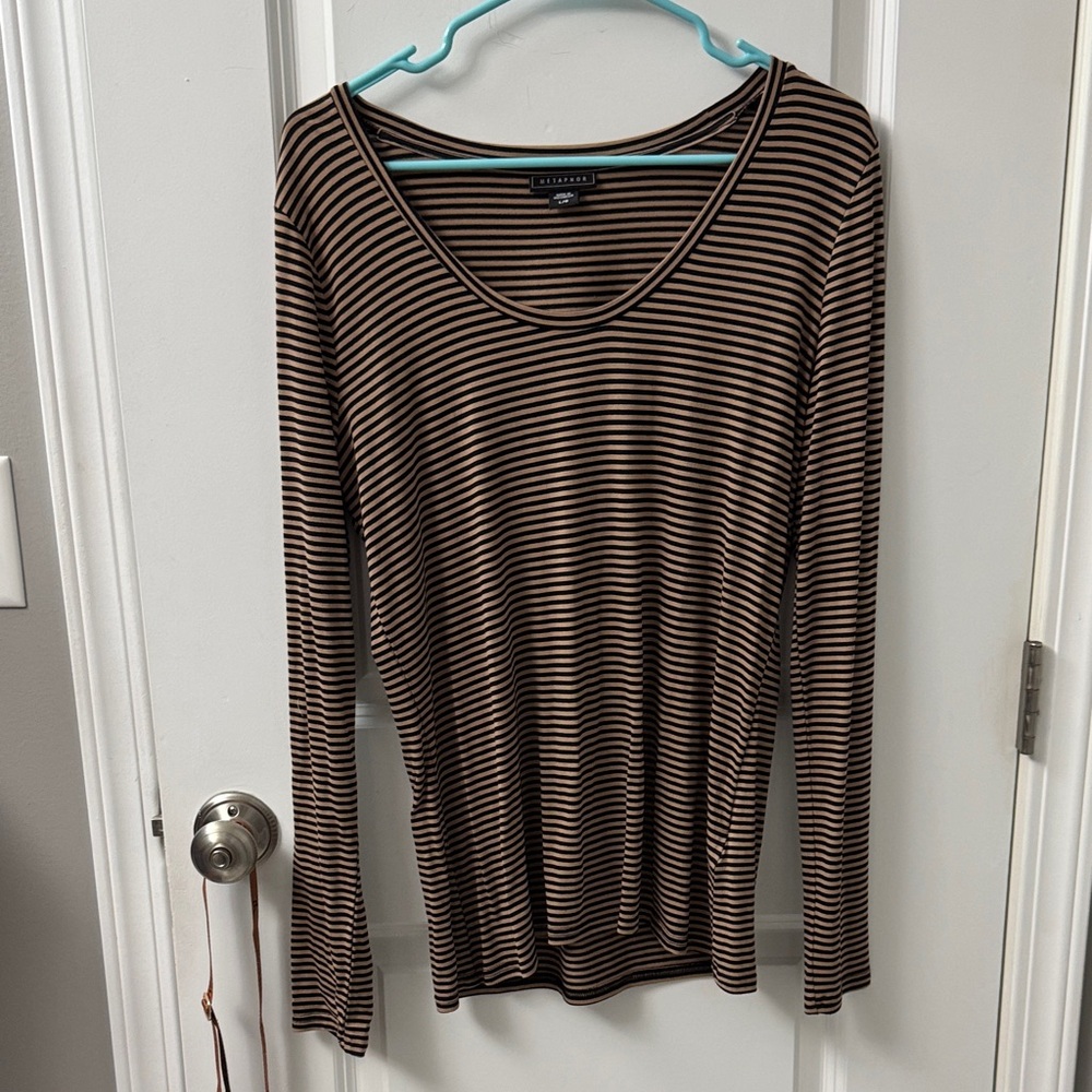 Metaphor Tan and Black Striped Top